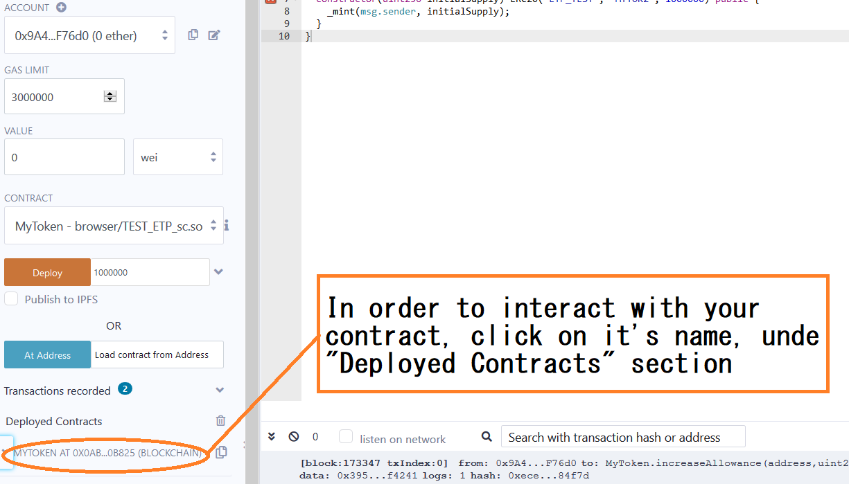Contract interaction screenshot 1